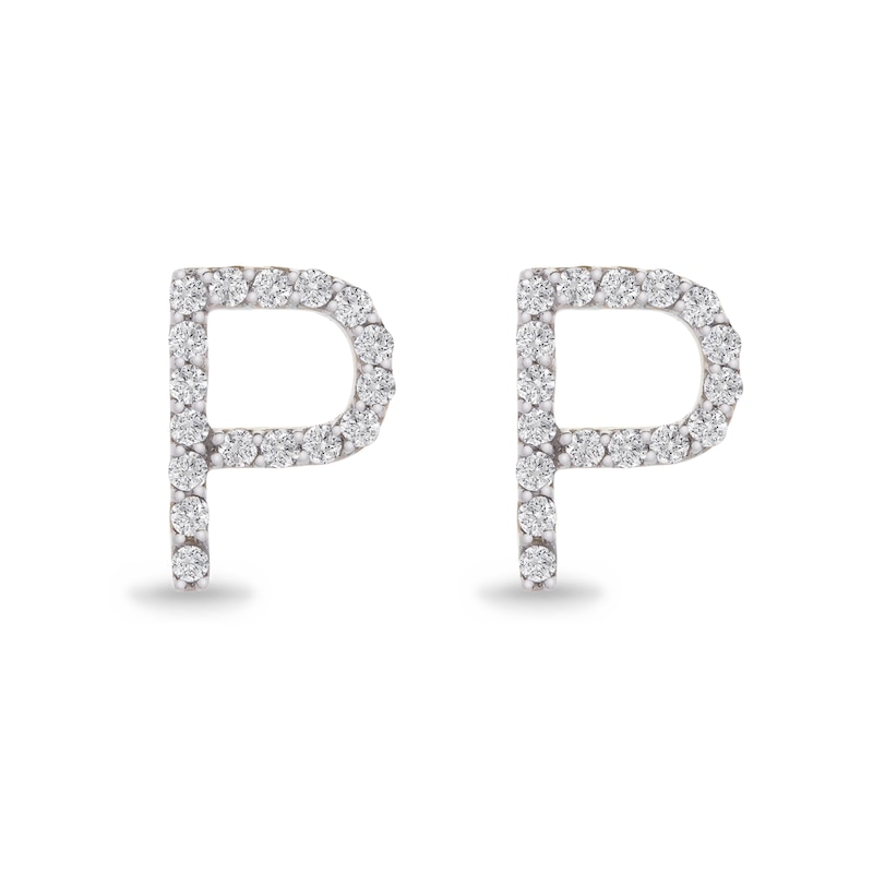 Main Image 1 of 1/10 CT. T.W. Diamond "P" Initial Stud Earrings in 10K Gold