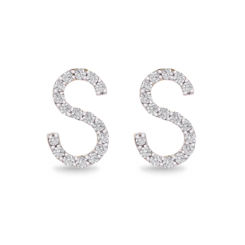 Main Image 1 of 1/10 CT. T.W. Diamond "S" Initial Stud Earrings in 10K Gold