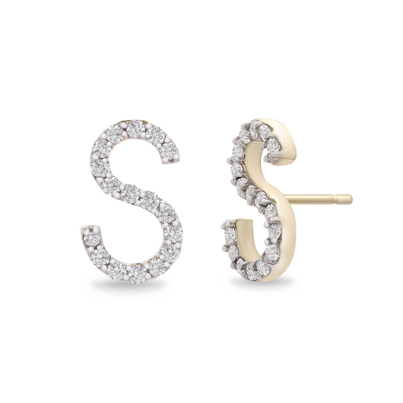 1/10 CT. T.W. Diamond "S" Initial Stud Earrings in 10K Gold