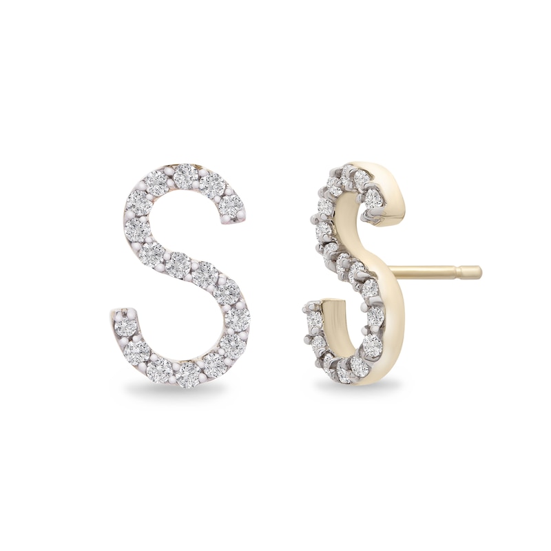 Main Image 2 of 1/10 CT. T.W. Diamond "S" Initial Stud Earrings in 10K Gold