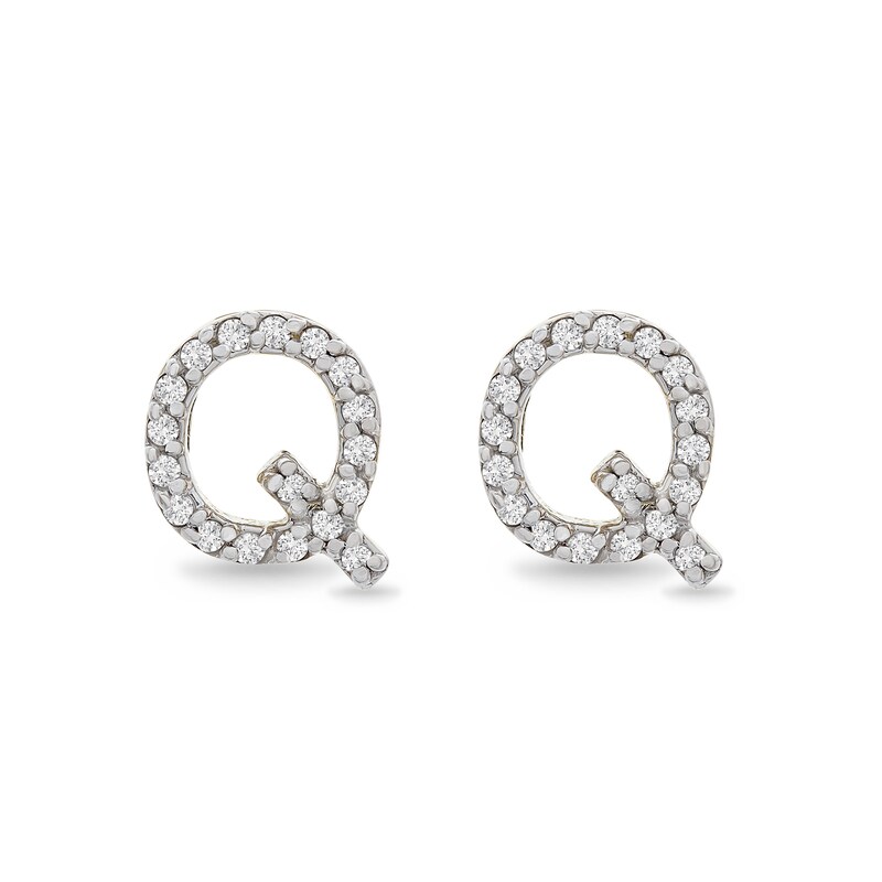 Main Image 1 of 1/10 CT. T.W. Diamond "Q" Initial Stud Earrings in 10K Gold