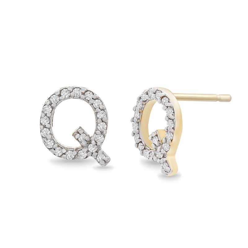 Main Image 2 of 1/10 CT. T.W. Diamond "Q" Initial Stud Earrings in 10K Gold