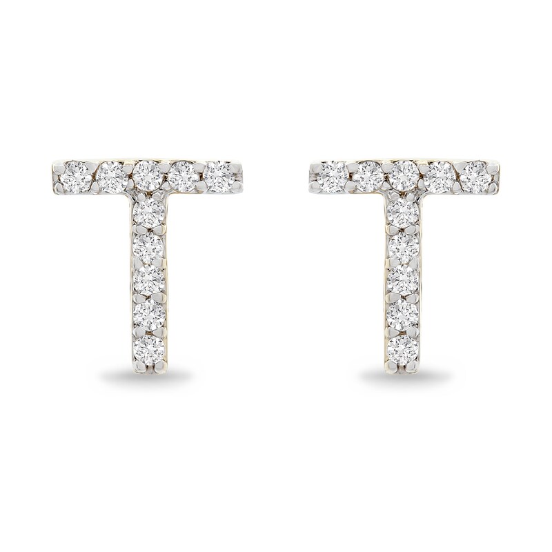 Main Image 1 of 1/10 CT. T.W. Diamond "T" Initial Stud Earrings in 10K Gold