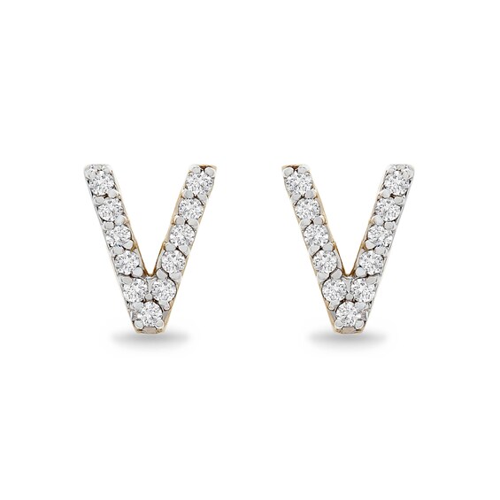 1/10 CT. T.W. Diamond "V" Initial Stud Earrings in 10K Gold 1/10 CT. T.W. Diamond "V" Initial Stud Earrings in 10K Gold