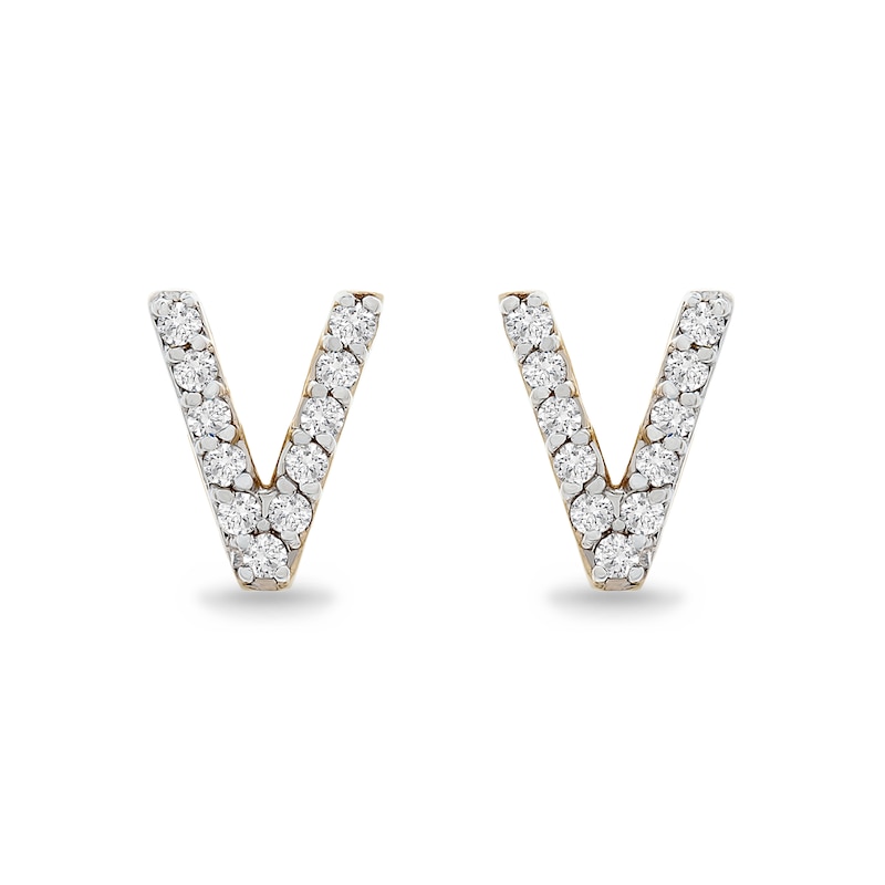 1/10 CT. T.W. Diamond "V" Initial Stud Earrings in 10K Gold