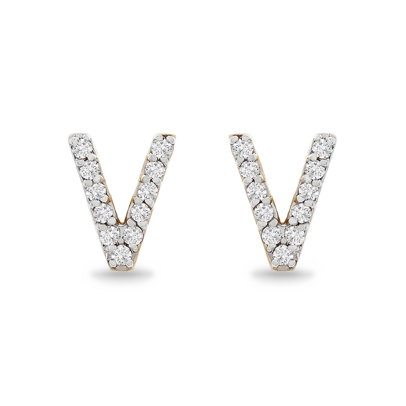 Main Image 1 of 1/10 CT. T.W. Diamond "V" Initial Stud Earrings in 10K Gold