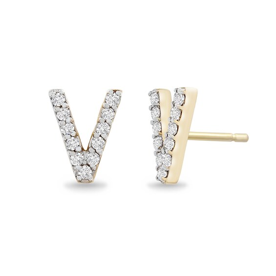 1/10 CT. T.W. Diamond "V" Initial Stud Earrings in 10K Gold 1/10 CT. T.W. Diamond "V" Initial Stud Earrings in 10K Gold