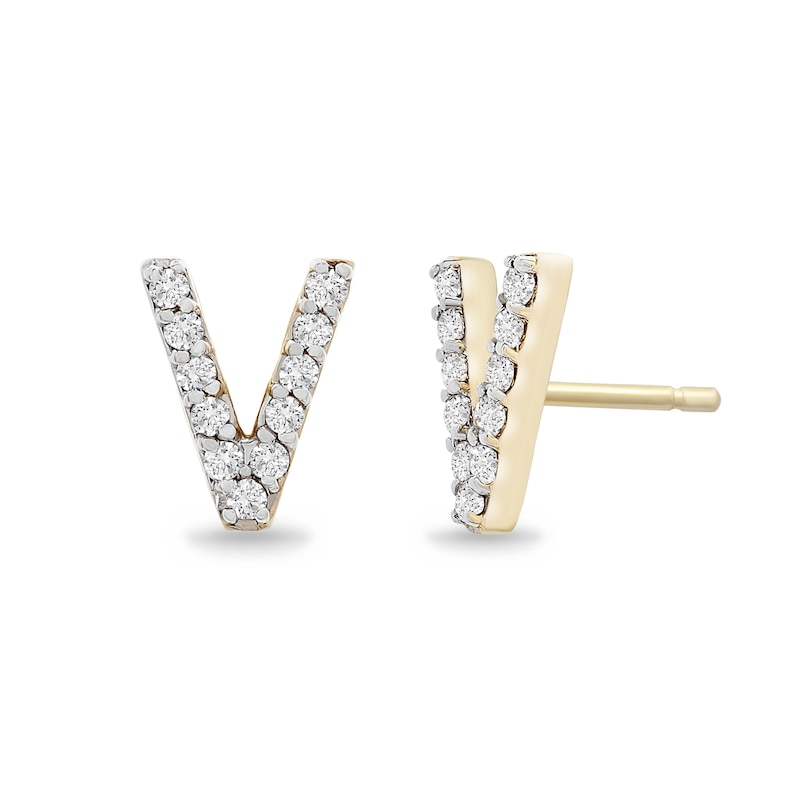 Main Image 2 of 1/10 CT. T.W. Diamond "V" Initial Stud Earrings in 10K Gold