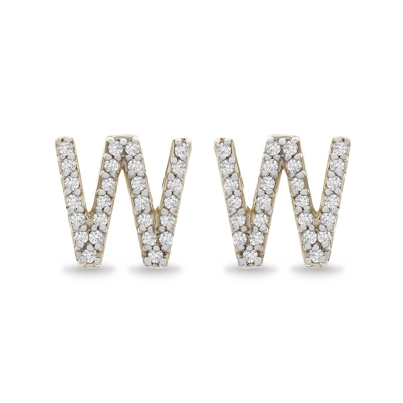 Main Image 1 of 1/10 CT. T.W. Diamond "W" Initial Stud Earrings in 10K Gold