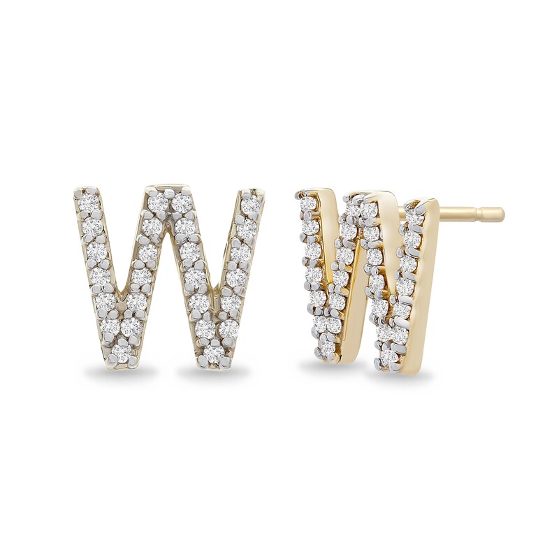 Main Image 2 of 1/10 CT. T.W. Diamond "W" Initial Stud Earrings in 10K Gold