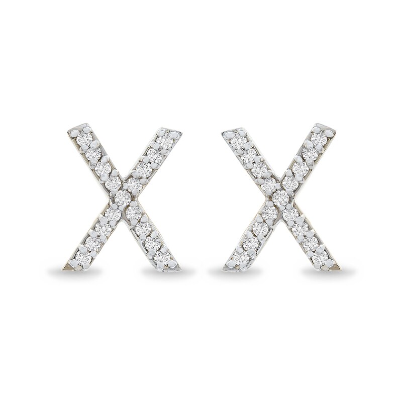 Main Image 1 of 1/10 CT. T.W. Diamond "X" Initial Stud Earrings in 10K Gold