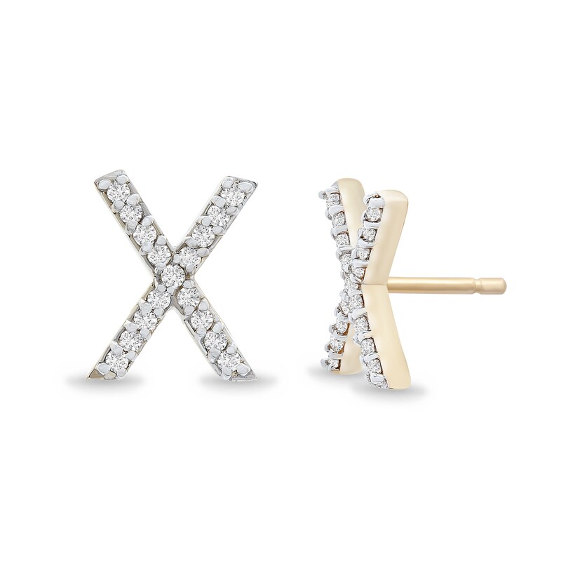 Main Image 2 of 1/10 CT. T.W. Diamond "X" Initial Stud Earrings in 10K Gold