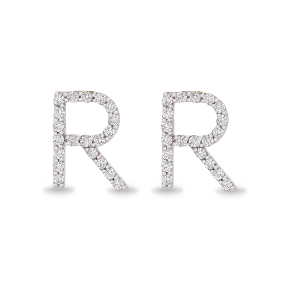 1/10 CT. T.W. Diamond "R" Initial Stud Earrings in 10K Gold 1/10 CT. T.W. Diamond "R" Initial Stud Earrings in 10K Gold