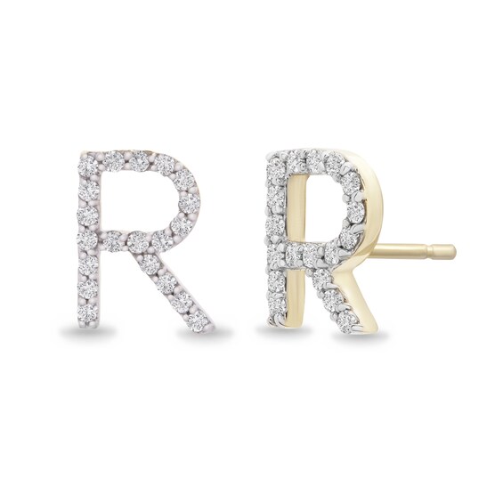 1/10 CT. T.W. Diamond "R" Initial Stud Earrings in 10K Gold 1/10 CT. T.W. Diamond "R" Initial Stud Earrings in 10K Gold