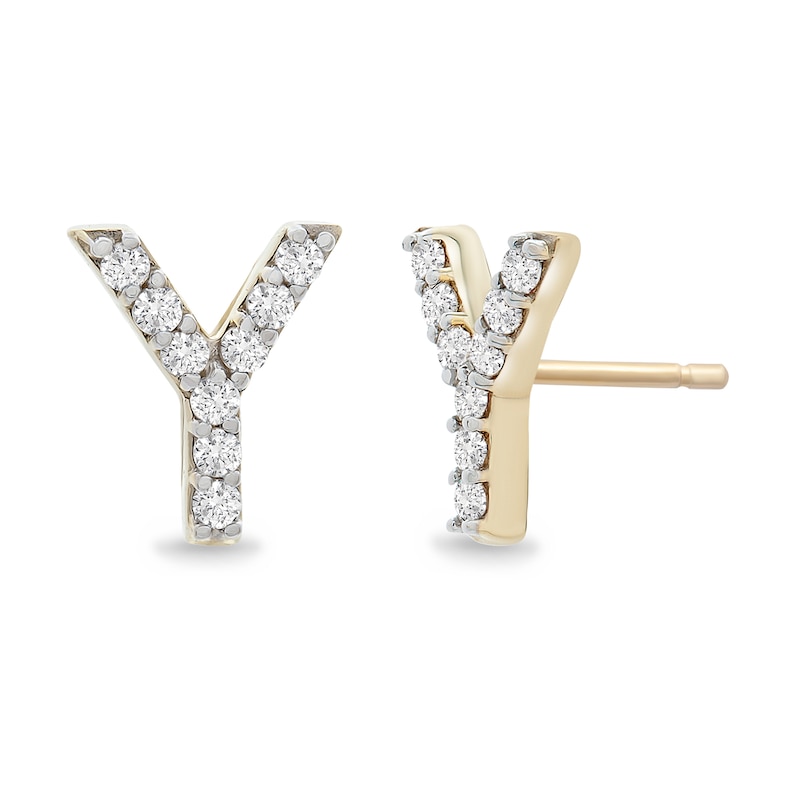 1/10 CT. T.W. Diamond "Y" Initial Stud Earrings in 10K Gold