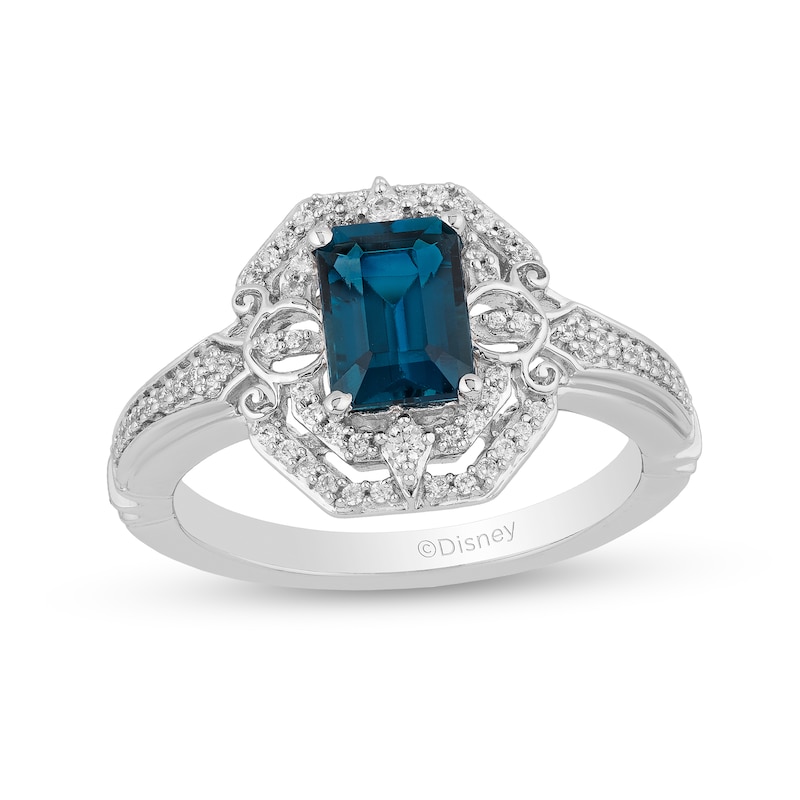 Main Image 1 of Enchanted Disney Cinderella Octagonal London Blue Topaz and 1/6 CT. T.W. Diamond Ring in Sterling Silver
