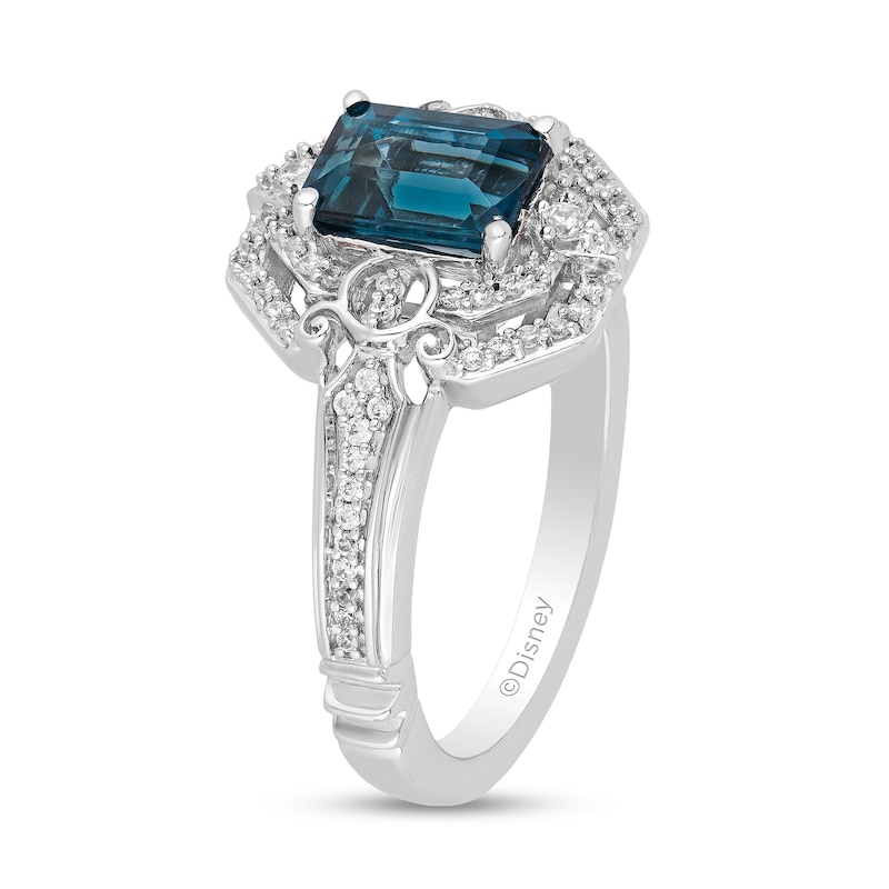 Main Image 2 of Enchanted Disney Cinderella Octagonal London Blue Topaz and 1/6 CT. T.W. Diamond Ring in Sterling Silver