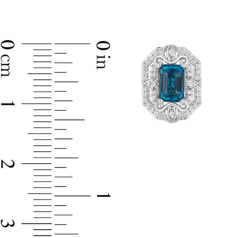 Enchanted Disney Cinderella Octagonal London Blue Topaz and 1/5 CT. T.W. Diamond Frame Stud Earrings in Sterling Silver