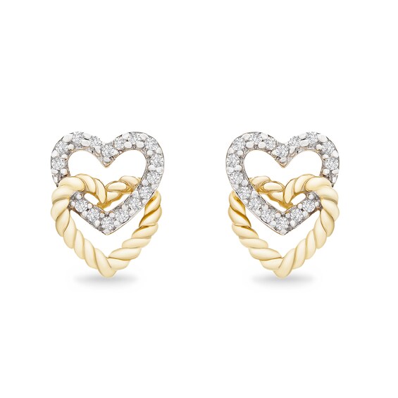 1/20 CT. T.W. Diamond Double Heart Stud Earrings in 10K Gold 1/20 CT. T.W. Diamond Double Heart Stud Earrings in 10K Gold