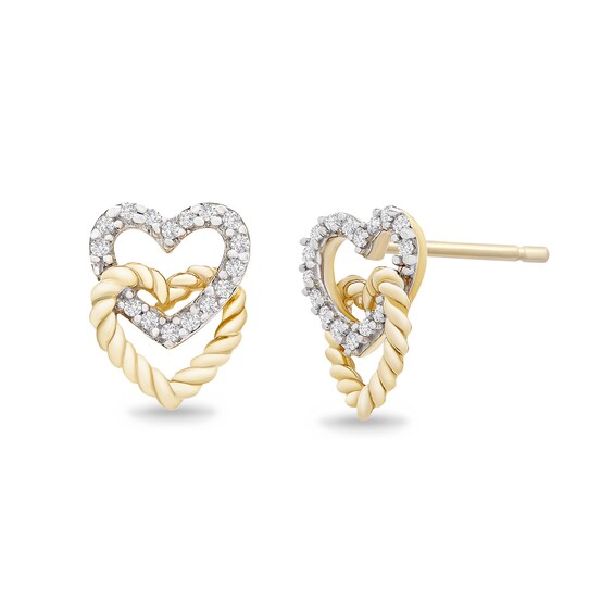 1/20 CT. T.W. Diamond Double Heart Stud Earrings in 10K Gold 1/20 CT. T.W. Diamond Double Heart Stud Earrings in 10K Gold
