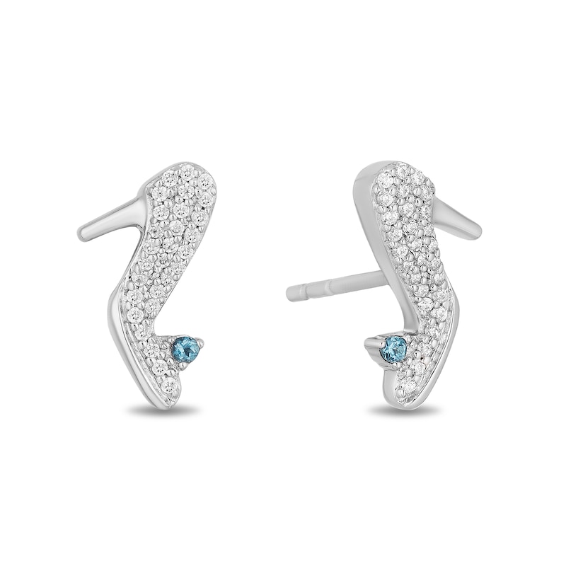 Enchanted Disney Cinderella 1/10 CT. T.W. Diamond and London Blue Topaz Slipper Stud Earrings in Sterling Silver