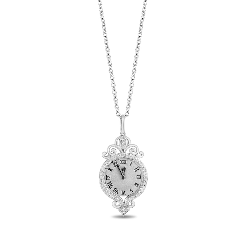 Main Image 1 of Collector's Edition Enchanted Disney Cinderella 70th Anniversary Diamond Clock Pendant in Sterling Silver - 19"