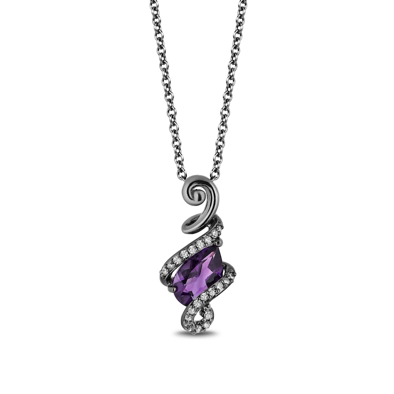Main Image 1 of Enchanted Disney Villains Ursula Amethyst and 1/10 CT. T.W. Diamond Pendant in Sterling Silver with Black Rhodium - 19"