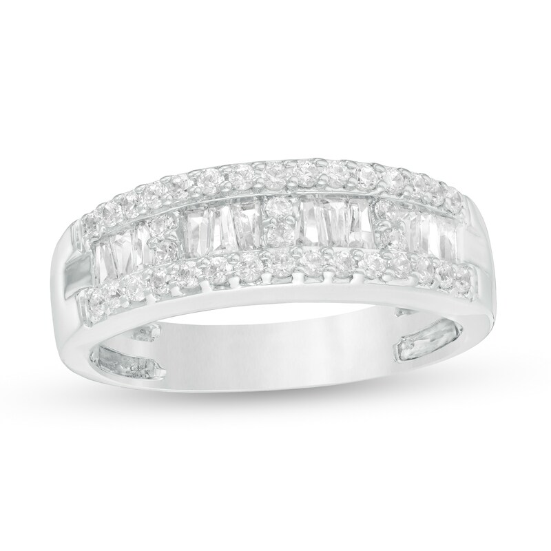 Main Image 1 of 1/2 CT. T.W. Baguette and Round Diamond Band in 10K White Gold