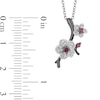 Thumbnail Image 3 of Enchanted Disney Mulan Live Action Rhodolite Garnet and 1/10 CT. T.W. Diamond Flower Pendant in Sterling Silver - 19"