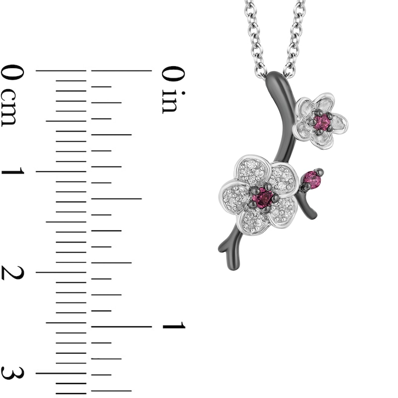 Main Image 3 of Enchanted Disney Mulan Live Action Rhodolite Garnet and 1/10 CT. T.W. Diamond Flower Pendant in Sterling Silver - 19"