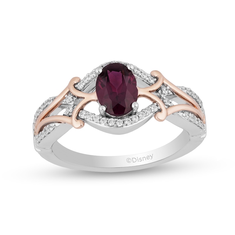 Main Image 1 of Enchanted Disney Mulan Live Action Rhodolite Garnet and 1/6 CT. T.W. Diamond Ring in Sterling Silver and 10K Rose Gold