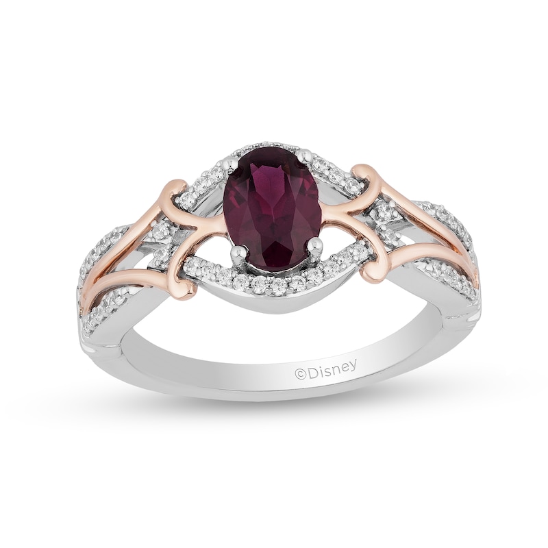 Enchanted Disney Mulan Live Action Rhodolite Garnet and 1/6 CT. T.W. Diamond Ring in Sterling Silver and 10K Rose Gold