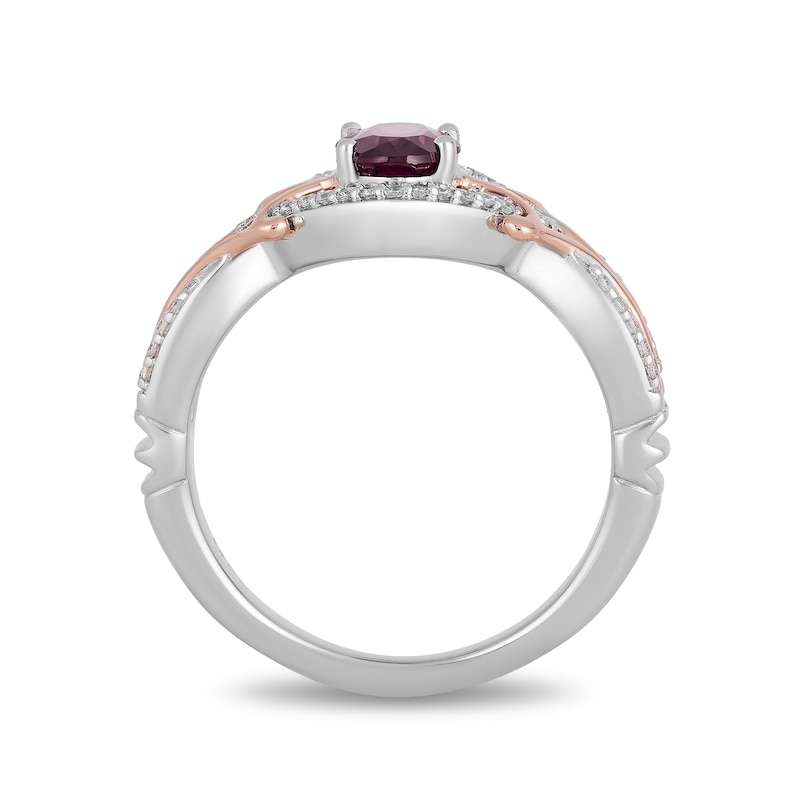 Enchanted Disney Mulan Live Action Rhodolite Garnet and 1/6 CT. T.W. Diamond Ring in Sterling Silver and 10K Rose Gold