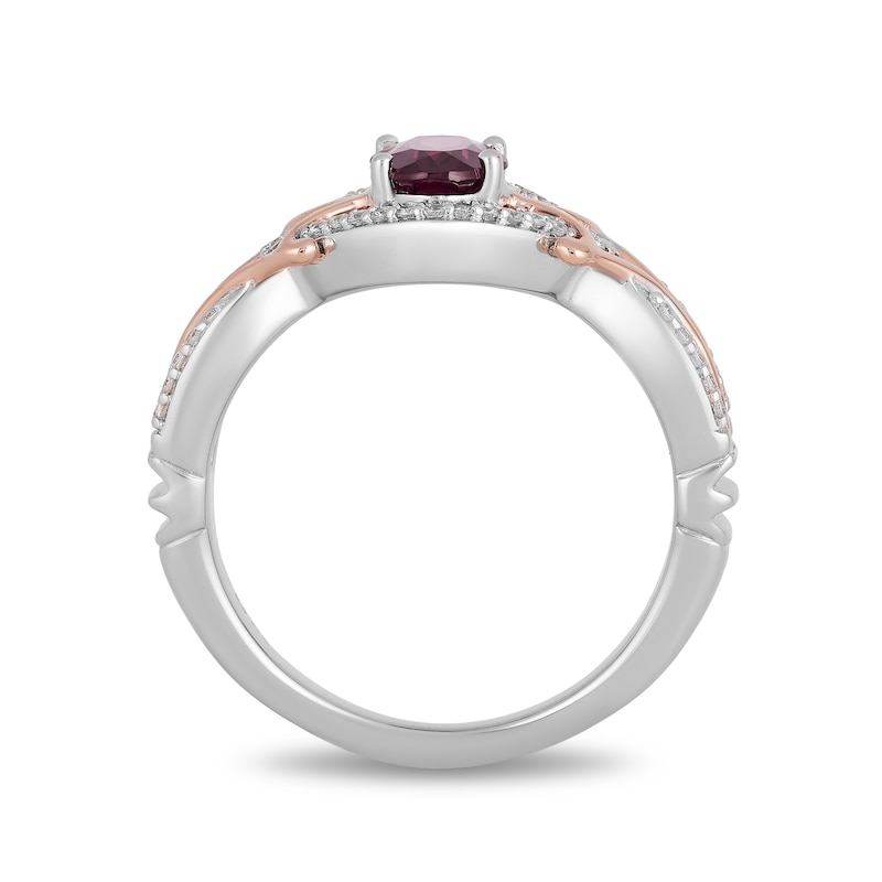 Main Image 3 of Enchanted Disney Mulan Live Action Rhodolite Garnet and 1/6 CT. T.W. Diamond Ring in Sterling Silver and 10K Rose Gold
