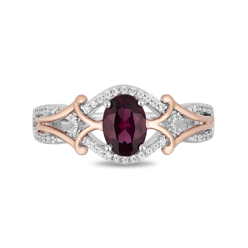 Main Image 4 of Enchanted Disney Mulan Live Action Rhodolite Garnet and 1/6 CT. T.W. Diamond Ring in Sterling Silver and 10K Rose Gold