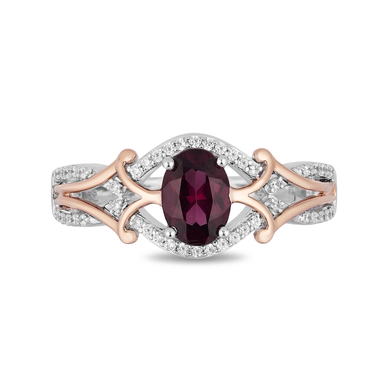 Enchanted Disney Mulan Live Action Rhodolite Garnet and 1/6 CT. T.W. Diamond Ring in Sterling Silver and 10K Rose Gold