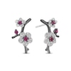 Thumbnail Image 0 of Enchanted Disney Mulan Live Action Rhodolite Garnet and 1/8 CT. T.W. Diamond Flower Drop Earrings in Sterling Silver