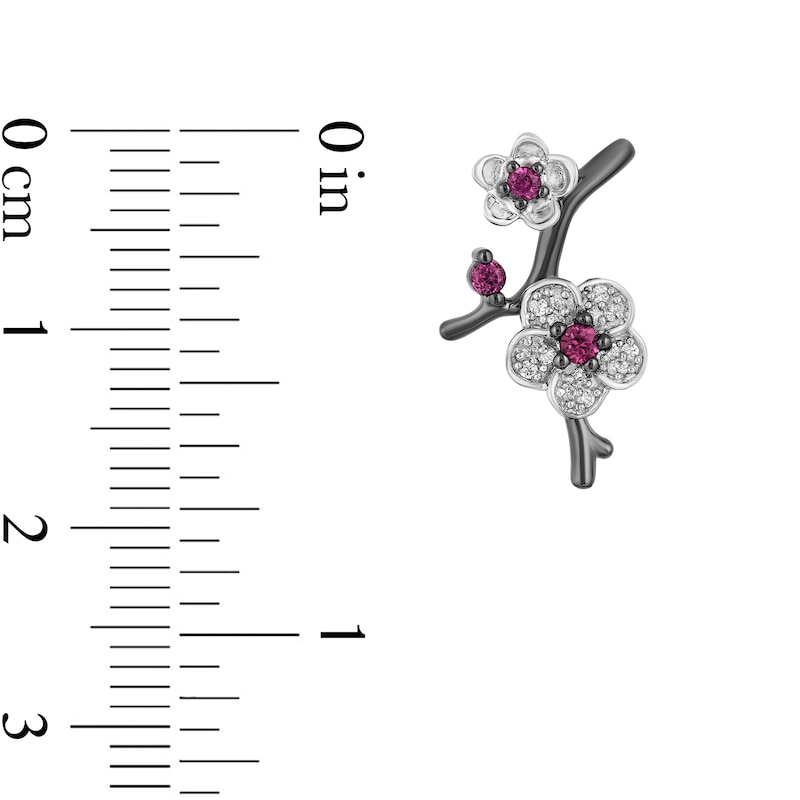 Enchanted Disney Mulan Live Action Rhodolite Garnet and 1/8 CT. T.W. Diamond Flower Drop Earrings in Sterling Silver