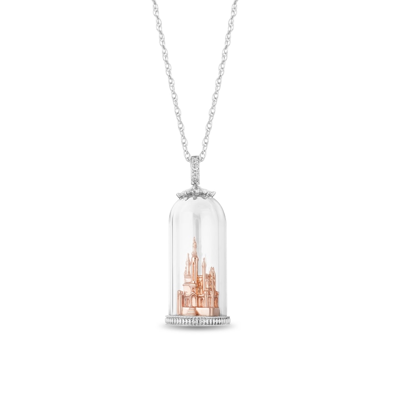 Enchanted Disney Princess Diamond Accent Castle in Glass Dome Pendant in Sterling Silver and 10K Rose Gold - 24"