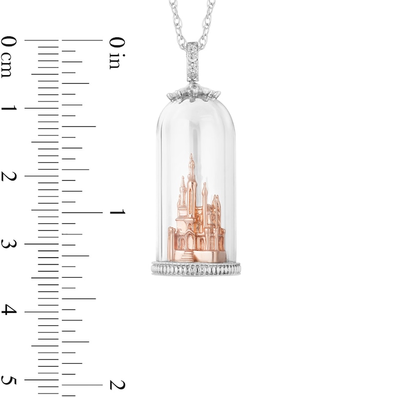Enchanted Disney Princess Diamond Accent Castle in Glass Dome Pendant in Sterling Silver and 10K Rose Gold - 24"
