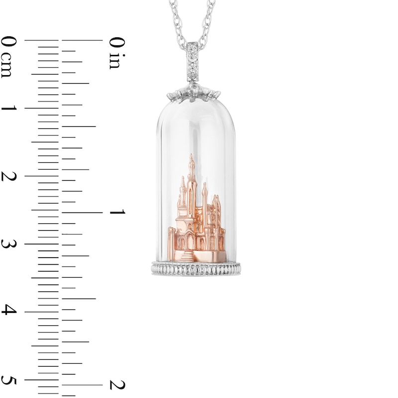 Main Image 3 of Enchanted Disney Princess Diamond Accent Castle in Glass Dome Pendant in Sterling Silver and 10K Rose Gold - 24"