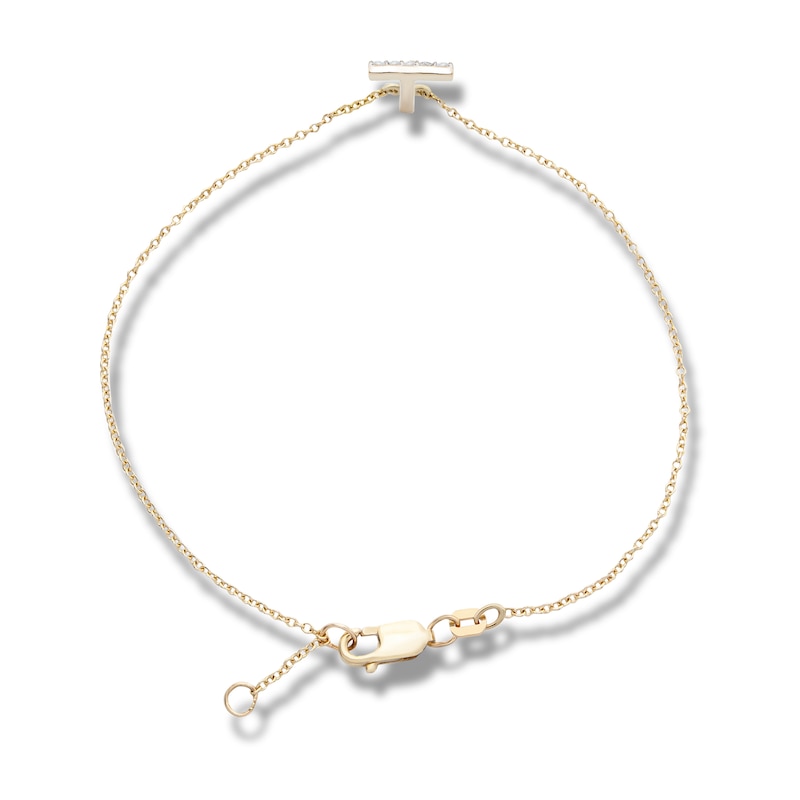 Main Image 2 of 1/10 CT. T.W. Diamond "T" Initial Bracelet in 10K Gold - 7.5"