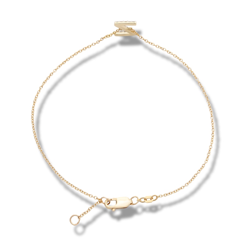 Main Image 2 of 1/10 CT. T.W. Diamond "Z" Initial Bracelet in 10K Gold - 7.5"