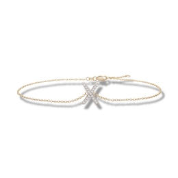 1/10 CT. T.W. Diamond "X" Initial Bracelet in 10K Gold - 7.5"