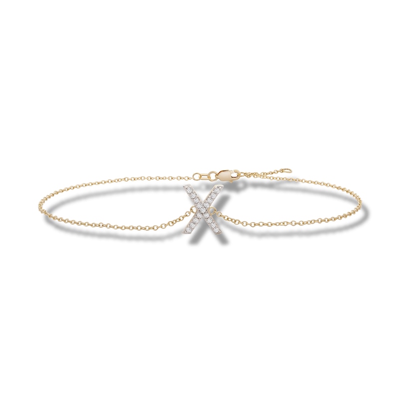 Main Image 1 of 1/10 CT. T.W. Diamond "X" Initial Bracelet in 10K Gold - 7.5"