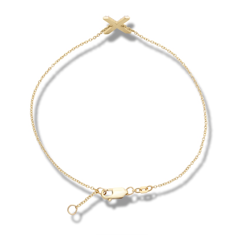 Main Image 2 of 1/10 CT. T.W. Diamond "X" Initial Bracelet in 10K Gold - 7.5"