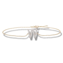 1/10 CT. T.W. Diamond "W" Initial Bracelet in 10K Gold - 7.5"
