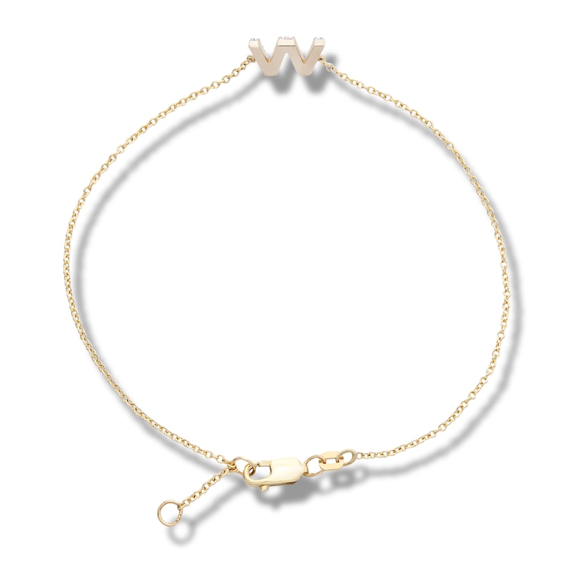 Main Image 2 of 1/10 CT. T.W. Diamond "W" Initial Bracelet in 10K Gold - 7.5"