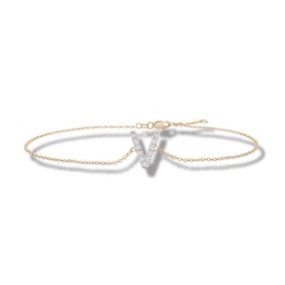 1/10 CT. T.W. Diamond "V" Initial Bracelet in 10K Gold - 7.5"