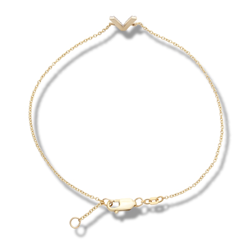 Main Image 2 of 1/10 CT. T.W. Diamond "V" Initial Bracelet in 10K Gold - 7.5"